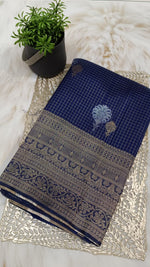 Navy Blue Banarasi Georgette-Crepe Silk Saree with Antique Zari Motifs