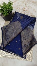 Navy Blue Banarasi Georgette-Crepe Silk Saree with Antique Zari Motifs