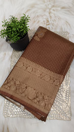 Brown Banarasi Georgette-Crepe Silk Saree with Golden Zari Kattams