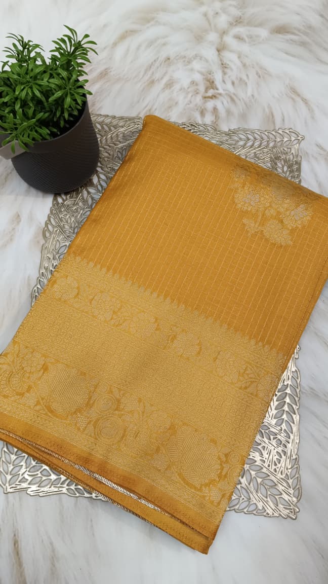 Mustard Yellow Banarasi Georgette-Crepe Silk Saree with Self Zari Work