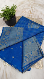 Royal Blue Banarasi Georgette-Crepe Silk Saree with Silver Zari Kattams