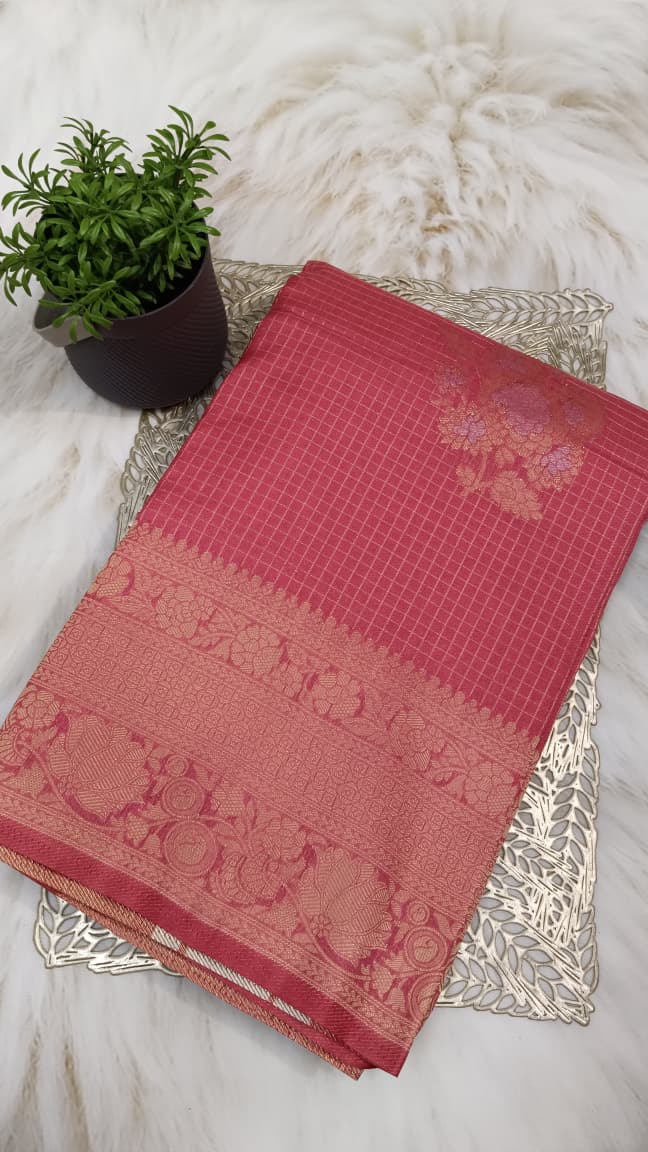 Pink Banarasi Georgette-Crepe Silk Saree with Podi Zari Kattams