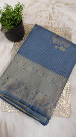Steel Blue Banarasi Georgette-Crepe Silk Saree with Gold Zari Weaving