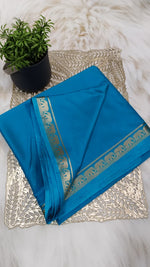 Peacock Blue Mysore Crepe Silk Saree with Golden Zari Work