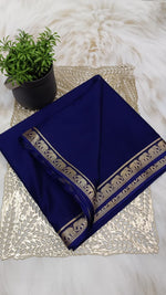 Royal Blue Mysore Crepe Silk Saree with Golden Zari Gap Border