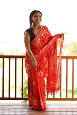 Linen block printed cotton saree