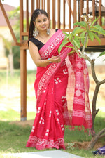 Linen block printed cotton saree
