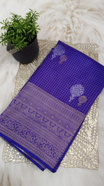 Royal Violet Banarasi Georgette-Crepe Silk Saree with Grand Temple Zari Border