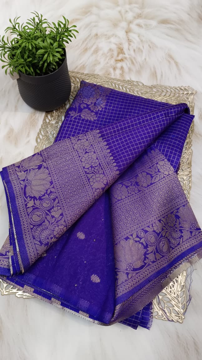Royal Purple Banarasi Georgette-Crepe Silk Saree with Intricate Zari Border