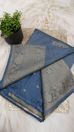 Steel Blue Banarasi Georgette-Crepe Silk Saree with Gold Zari Weaving