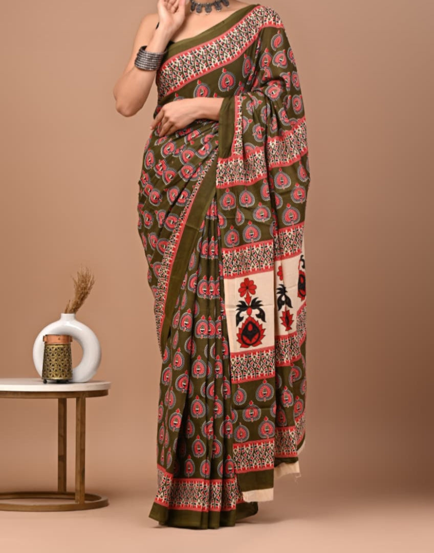 120 count mul cotton with blouse(Jaipur factory sale)